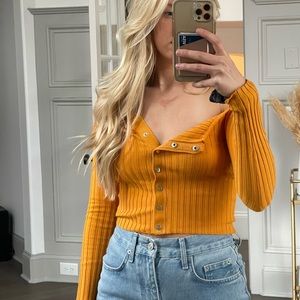 Urban outfitters yellow off the shoulder button up top. Size small.